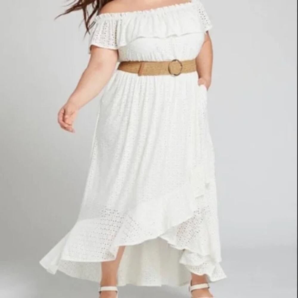 White Eyelet Strapless Maxi Dress Plus Sz 1X Bridal Cottagecore Stretch